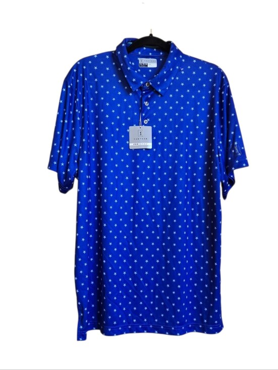 PGA Tour Other - PGA TOUR Men's Athletic Fit Stars Printed Performance Golf Polo Shirt Blue XL